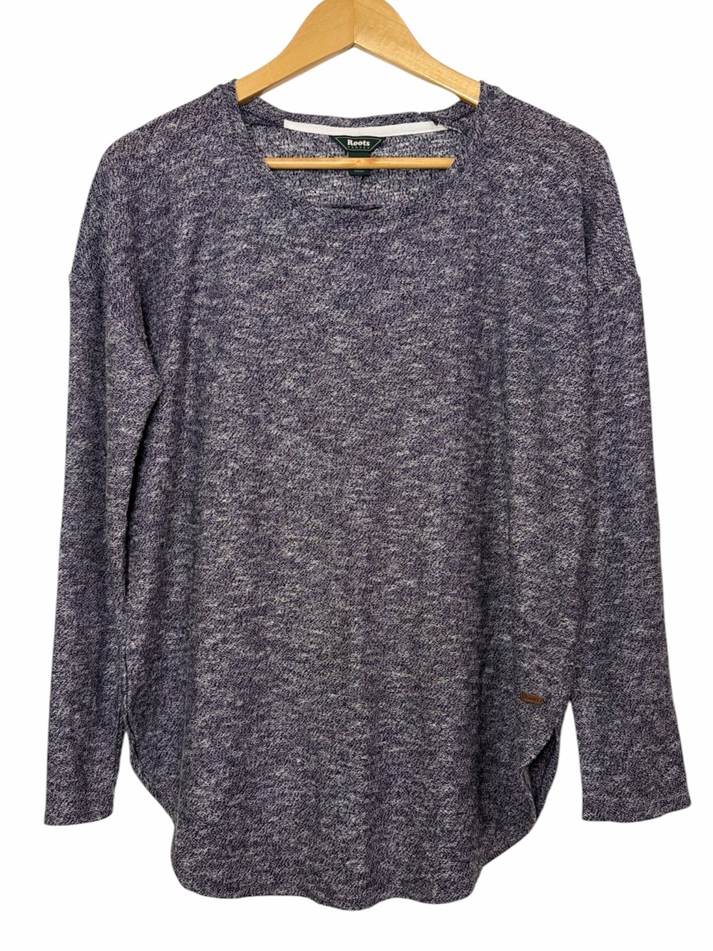 Roots Canada Heather Marl Knit Top Purple Relaxed Crewneck Size L